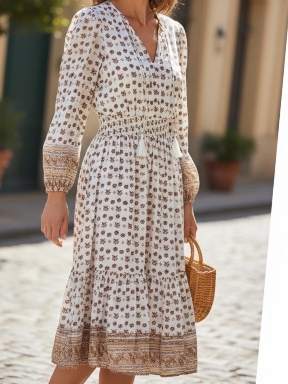 Cleobella Cream Midi Dress Brown Floral Print Large